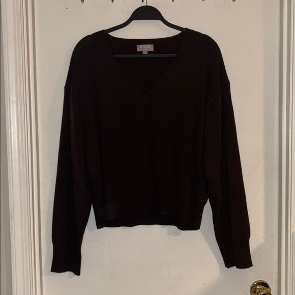 🦬 J. Crew Cashmere Shrunken V-Neck Sweater ~ Espresso - Picture 3 of 8